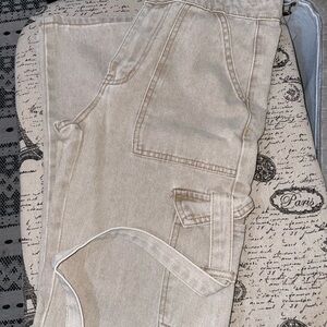 Beige Utility Cargo Pants with Side Pockets